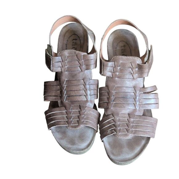 Taos "Tradition" Woven Leather Wedge Sandals, Size 9-9.5 - Picture 1 of 6